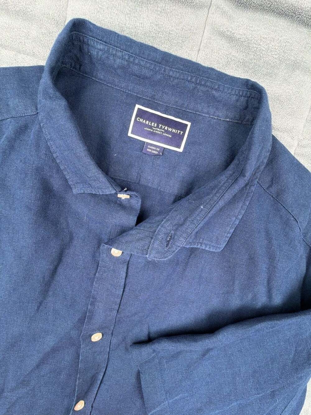 Charles Tyrwhitt Men's Navy 100% Linen Short Sleeve Button-Down Shirt 3XL